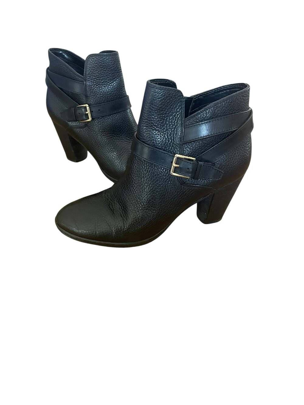 Cole Haan Grand.OS Black Leather Buckle Ankle Booties Block Heel 7.5B - Picture 2 of 12